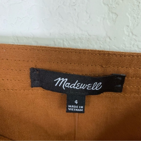 Madewell womens puff sleeve midi dress warm coffee brown linen blend 4 NEW - Picture 4 of 10